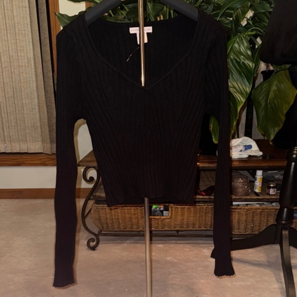 Sincerely Jules Black V-Neck Sweater with Ribbed Texture